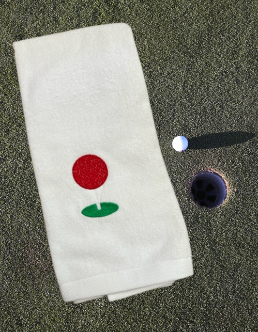 Golf Towel - White w/ Embroidered Ball & Tee
