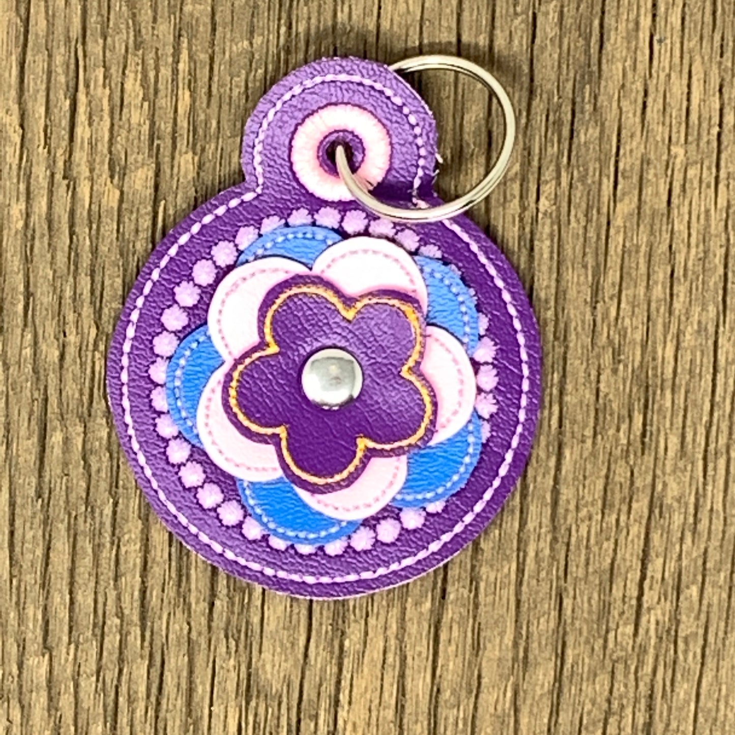 Key Fob - 3D Floral Key Fob, Purple