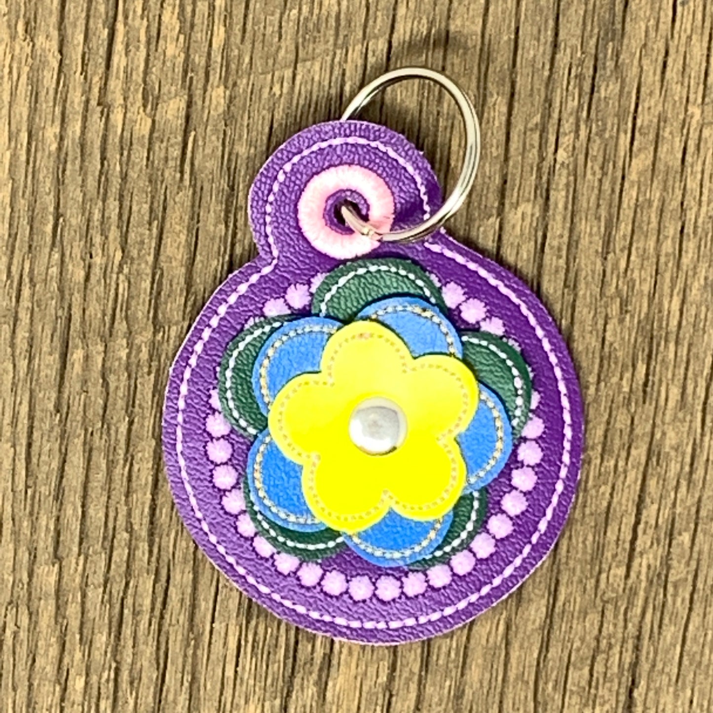 Key Fob - 3D Floral Key Fob, Purple