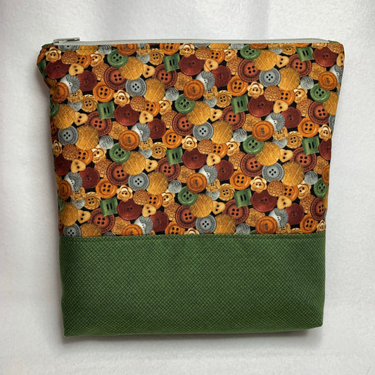 Zipper Bag - Green Button, Medium